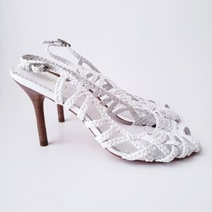 Vintage Mikala White Leather Strappy Heels